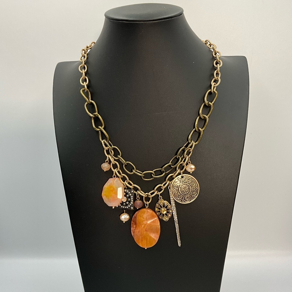 Chico’s Necklace Gold-Tone and Orange Charm Necklace